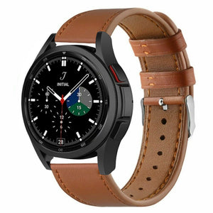 Modern Leather Strap, brown, on a watch, 3/4 front view