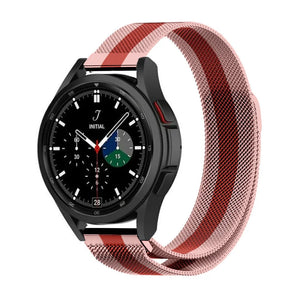 Milanese Strap, red/pink, on a watch, 3/4 front view