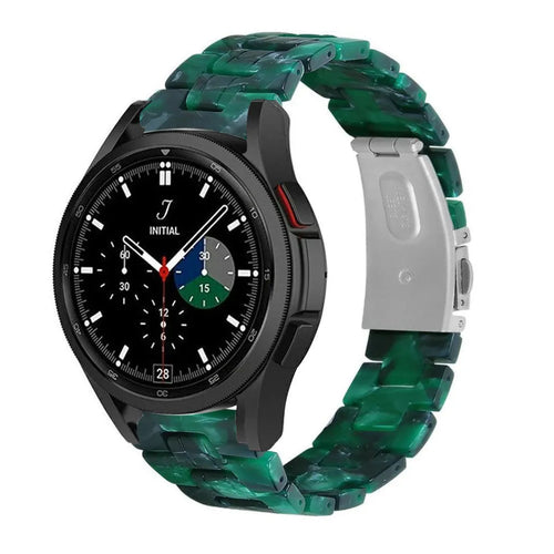 Metal Resin Strap, green, on a watch, 3/4 front view
