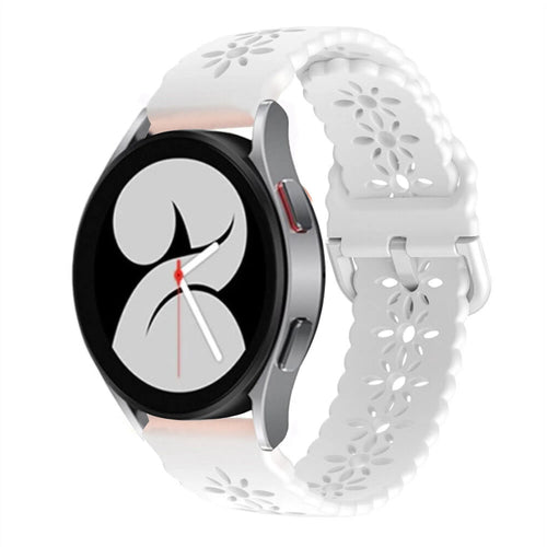 Patterned Silicone Strap, white, on a watch, 3/4 front view