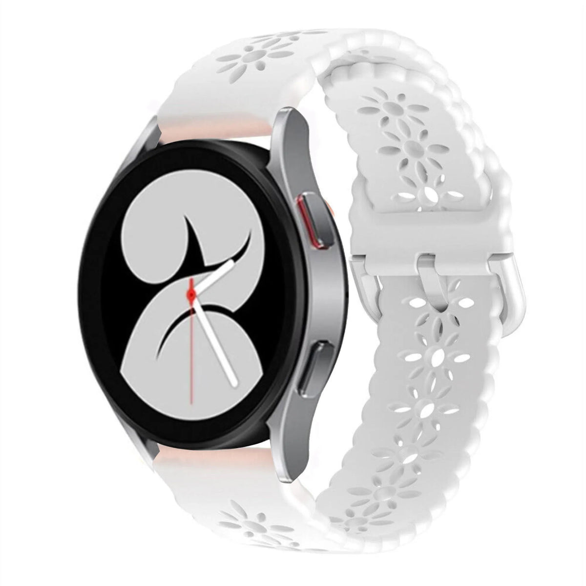 Patterned Silicone Strap, white, on a watch, 3/4 front view