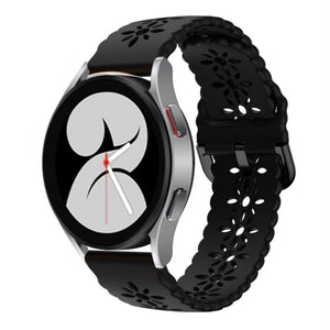 Patterned Silicone Strap, black, on a watch, 3/4 front view
