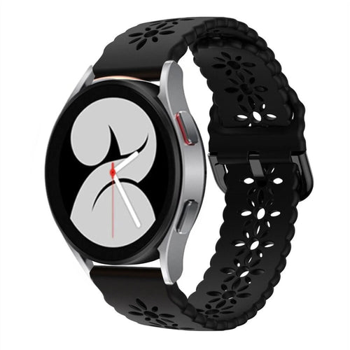 Patterned Silicone Strap, black, on a watch, 3/4 front view
