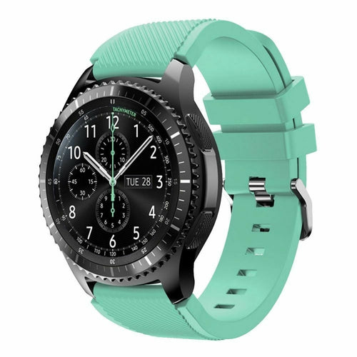 Twill Silicone Strap, aqua, on a watch, 3/4 front view
