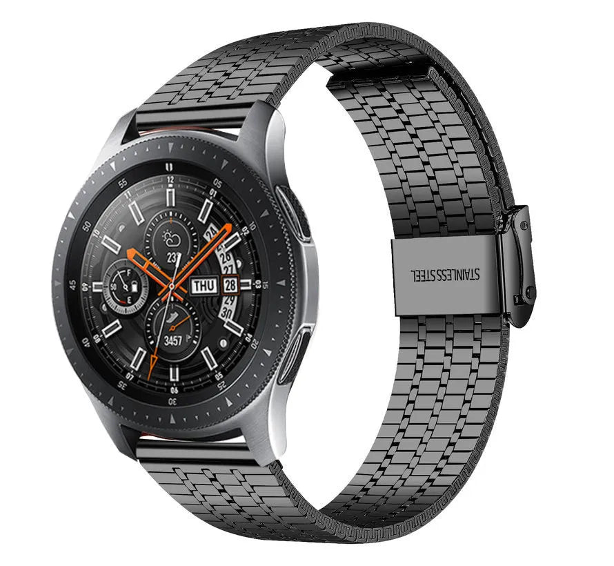Fine Steel Strap, black, on a watch, 3/4 front view