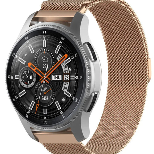 Milanese Strap, rose gold, on a watch, 3/4 front view