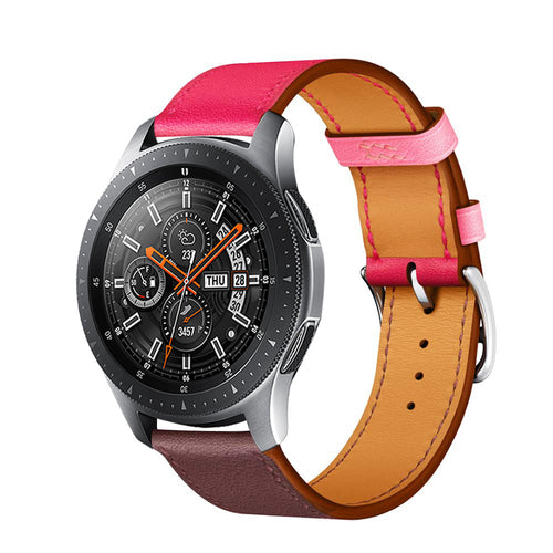 Leather Strap 'Duo', bright pink/auburn, on a watch, 3/4 front view
