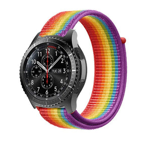 Nylon Strap, rainbow, on a watch, 3/4 front view