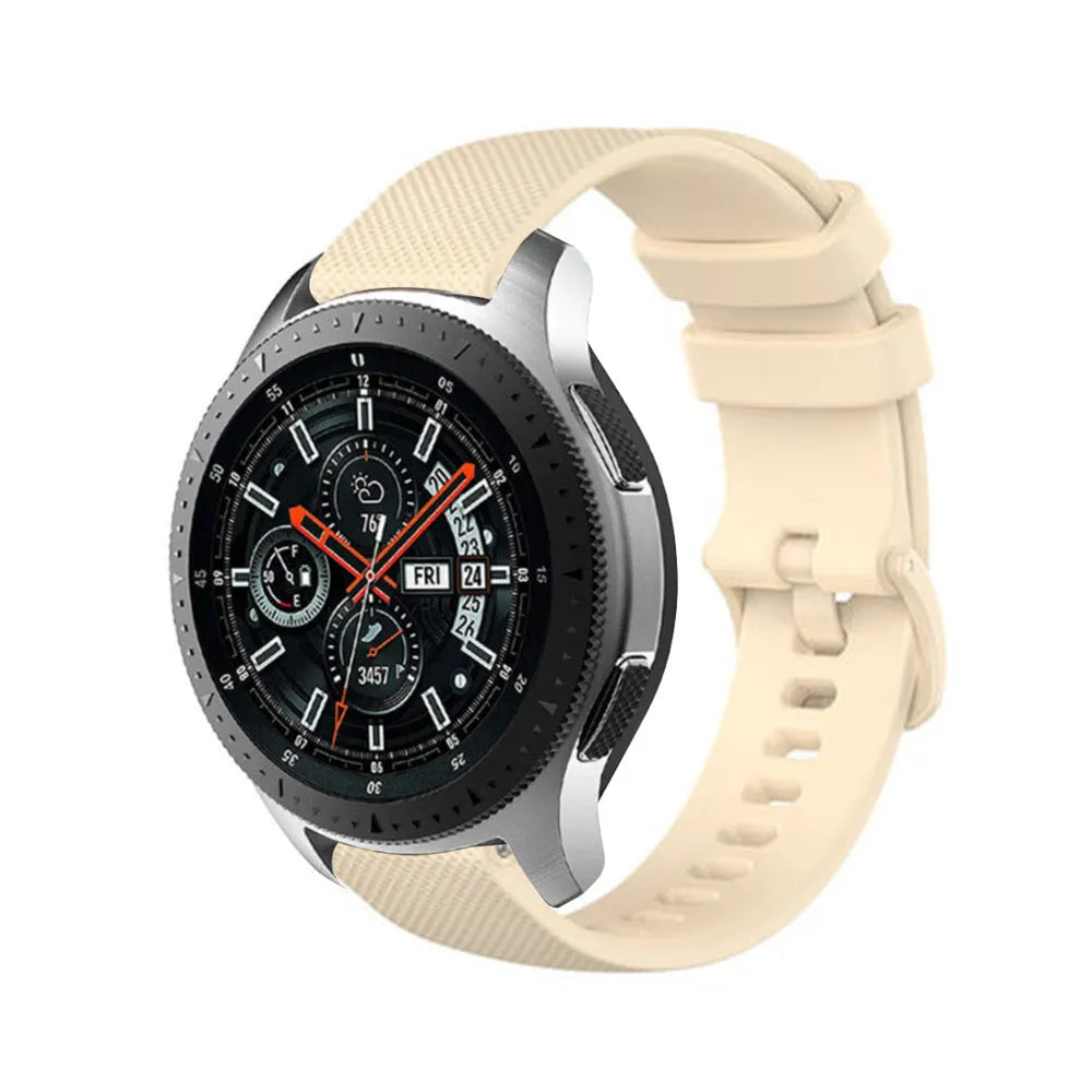 Premium Silicone Strap, beige, on a watch, 3/4 front view