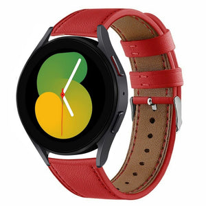 Modern Leather Strap, red, on a watch, 3/4 front view