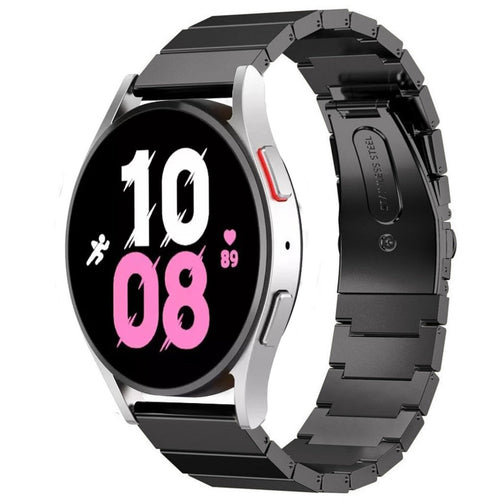 Premium Metal Strap, black, on a watch, 3/4 front view