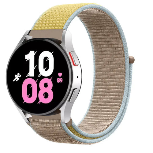 Nylon Strap, camel, on a watch, 3/4 front view