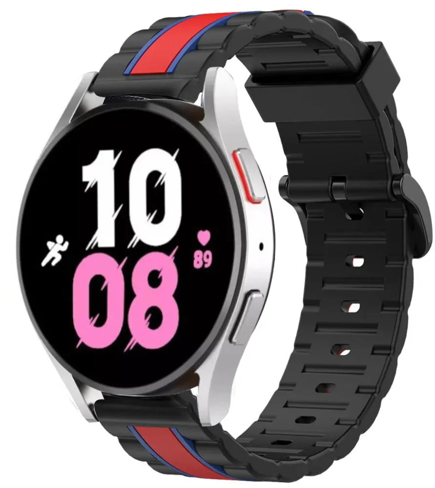 Silicone Special Edition Strap, black/red, on a watch, 3/4 front view