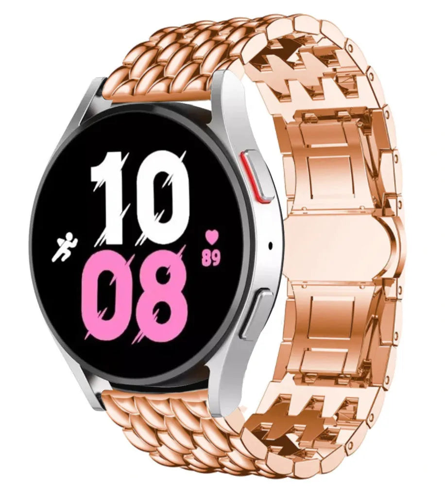 Steel Dragon Strap, rose gold, on a watch, 3/4 front view