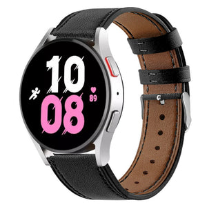 Modern Leather Strap, black, on a watch, 3/4 front view