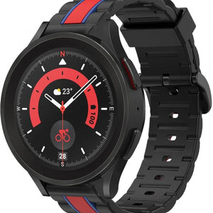 Silicone Special Edition Strap, black/red, on a watch, 3/4 front view
