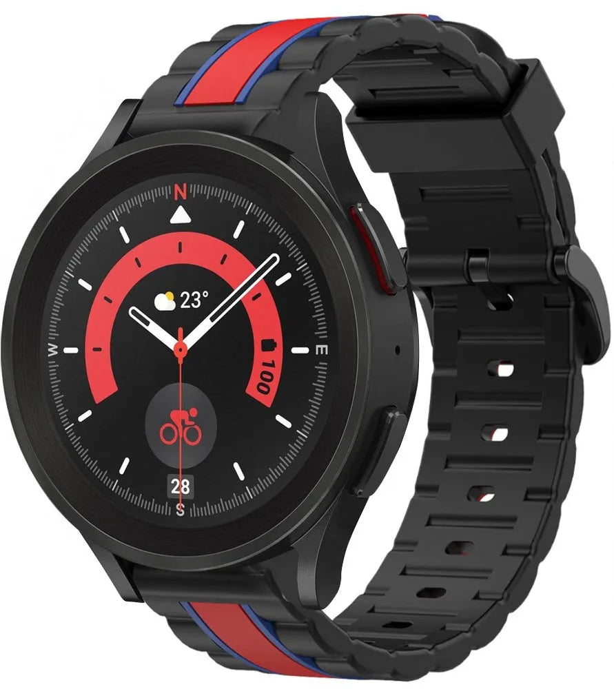 Silicone Special Edition Strap, black/red, on a watch, 3/4 front view