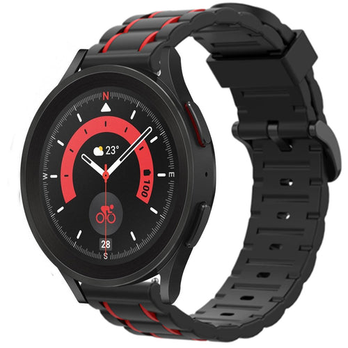 Silicone Strap 'Tough', black/red, on a watch, 3/4 front view