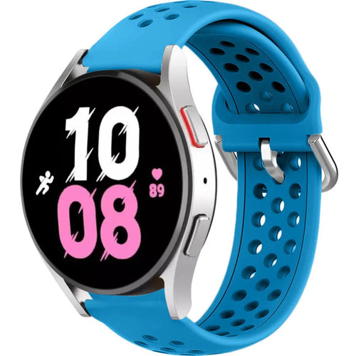 Breathable Silicone Strap, light blue, on a watch, 3/4 front view