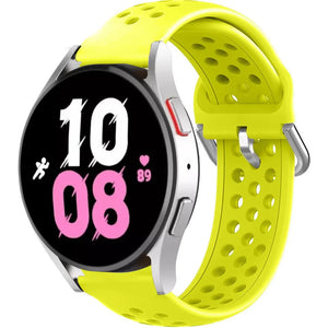 Breathable Silicone Strap, yellow, on a watch, 3/4 front view
