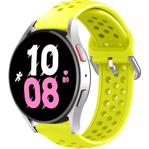 Breathable Silicone Strap, yellow, on a watch, 3/4 front view