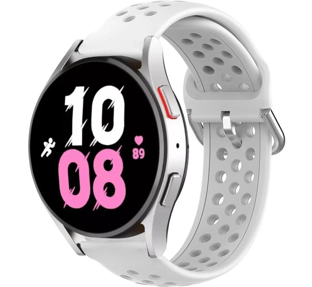 Breathable Silicone Strap, white, on a watch, 3/4 front view