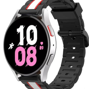 Silicone Special Edition Strap, black/white, on a watch, 3/4 front view