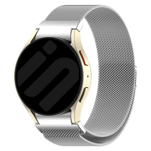Milanese Strap 'One Push', silver, on a watch, 3/4 front view