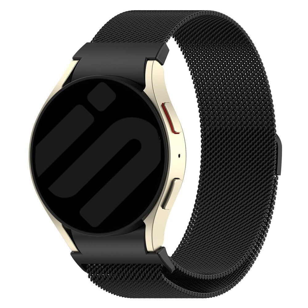 Milanese Strap 'One Push', black, on a watch, 3/4 front view