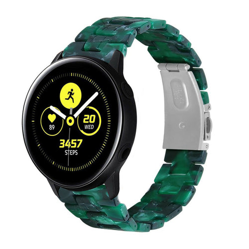 Metal Resin Strap, green, on a watch, 3/4 front view