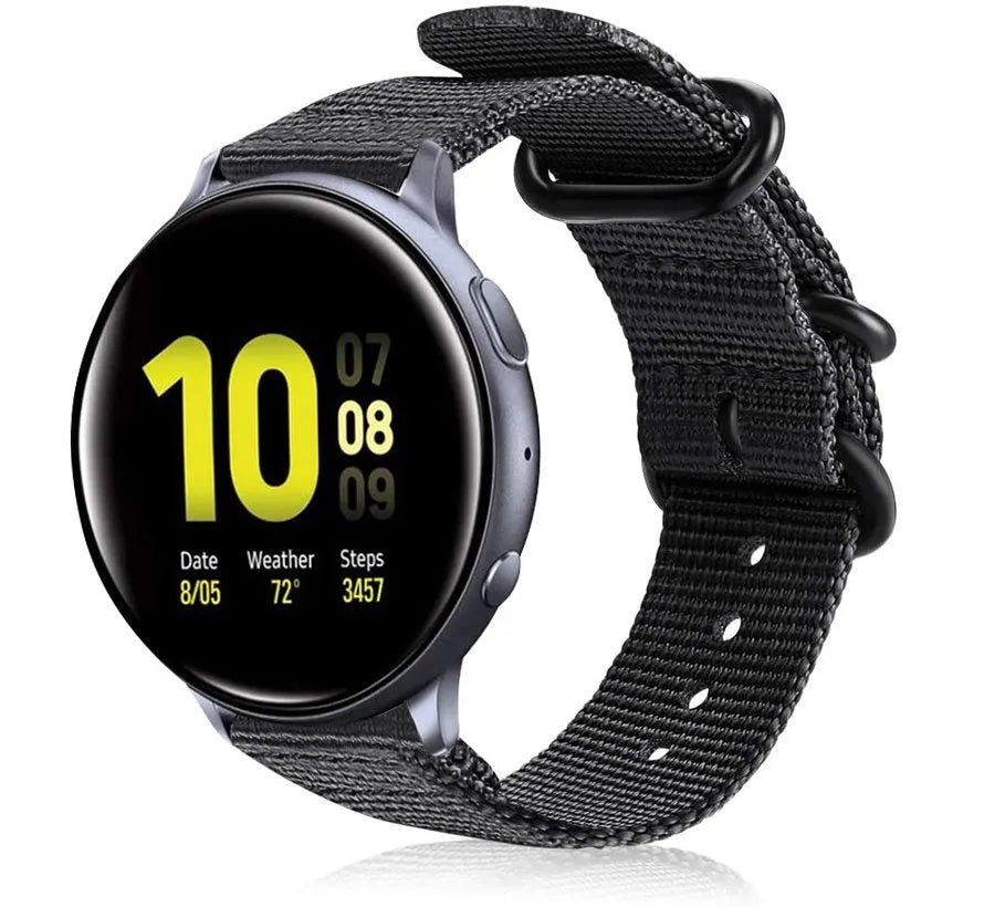 Nylon Buckle Strap, black, on a watch, 3/4 front view
