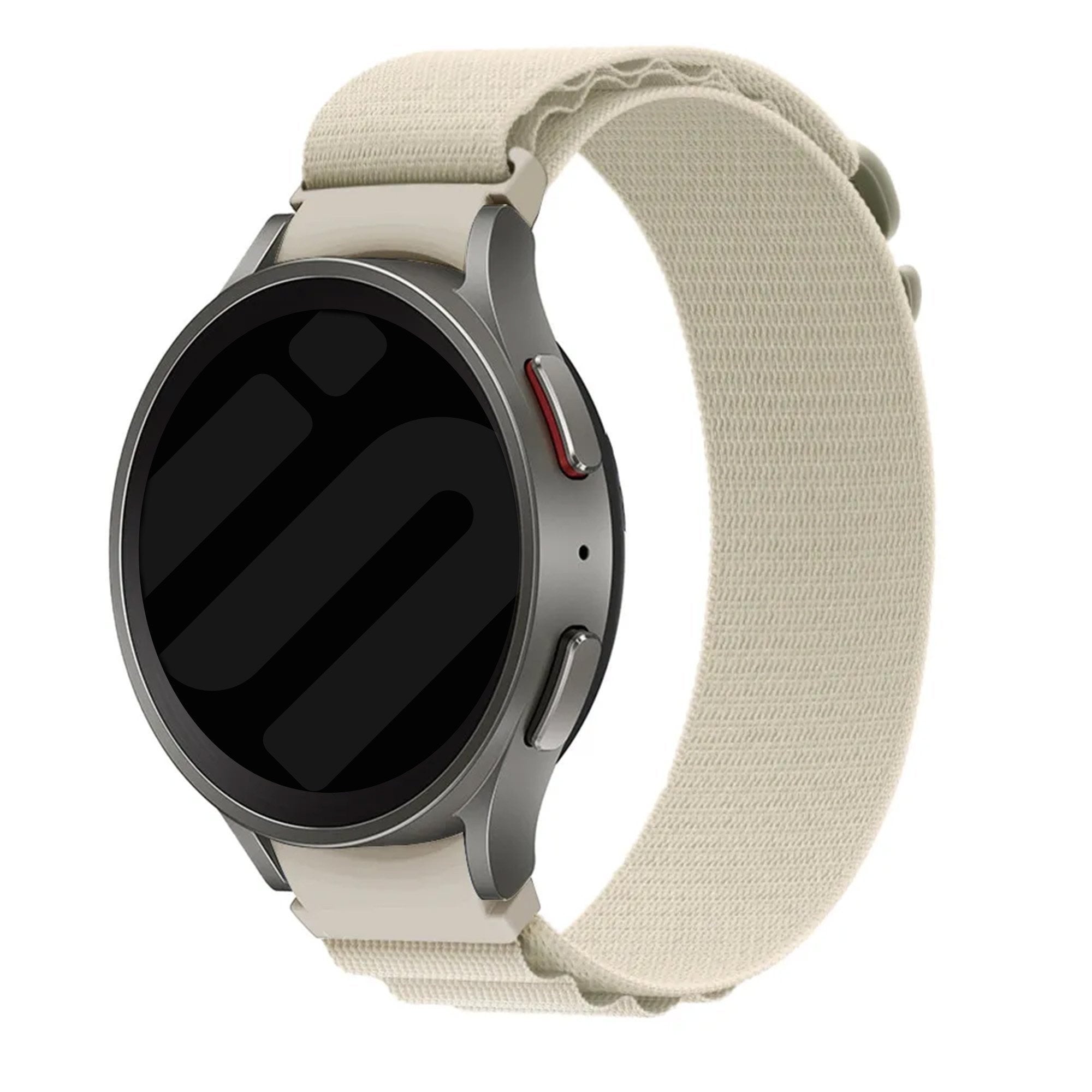 Alpine Nylon Strap, starlight, on a watch, 3/4 front view