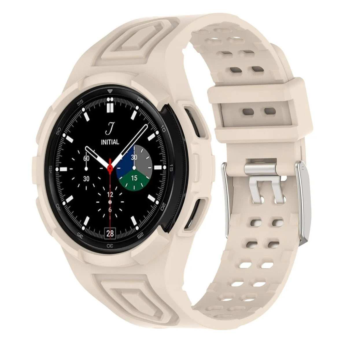 Silicone Strap with Frame, on a watch, 3/4 front view