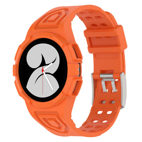Silicone Strap with Frame, orange, on a watch, 3/4 front view
