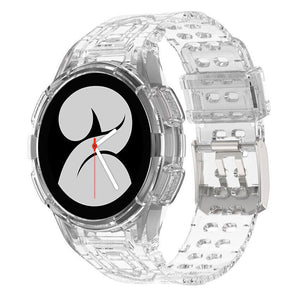 Silicone Strap with Frame, transparent, on a watch, 3/4 front view