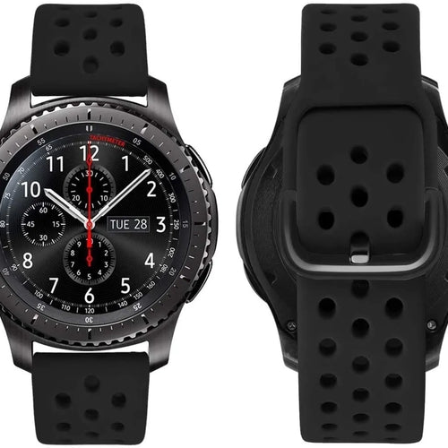 Breathable Silicone Strap, black, on a watch, 3/4 front view