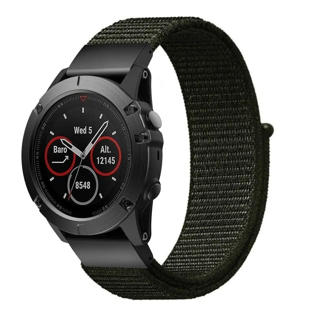 Nylon Strap, army green, on a watch, 3/4 front view