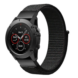 Nylon Strap, black, on a watch, 3/4 front view
