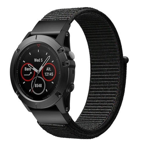 Nylon Strap, black, on a watch, 3/4 front view