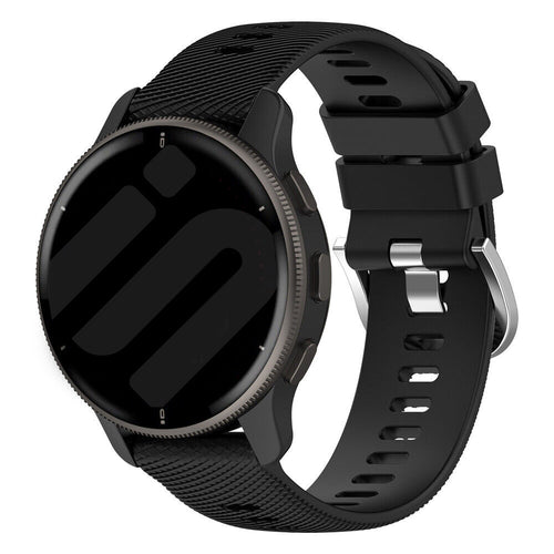 Silicone Strap, black, on a watch, 3/4 front view