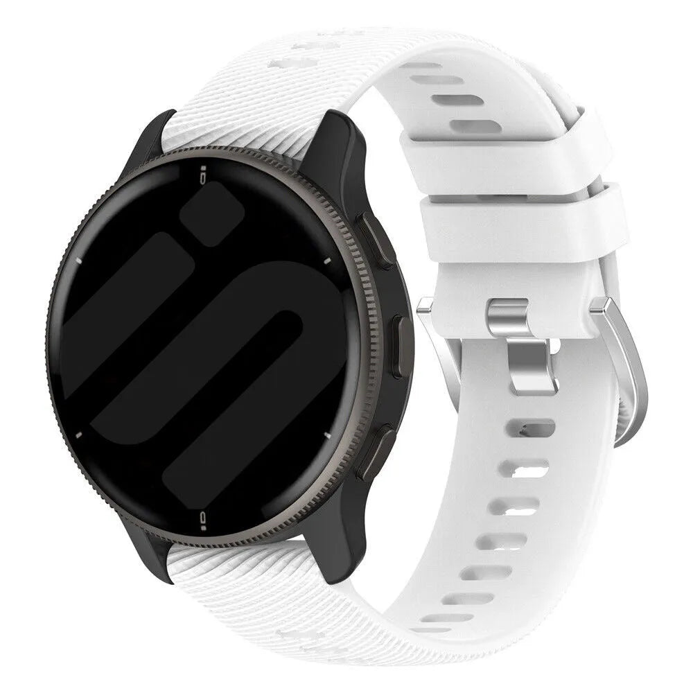 Silicone Strap, white, on a watch, 3/4 front view
