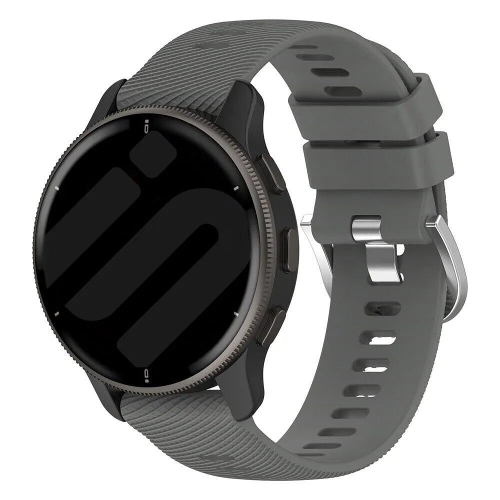 Silicone Strap, dark grey, on a watch, 3/4 front view