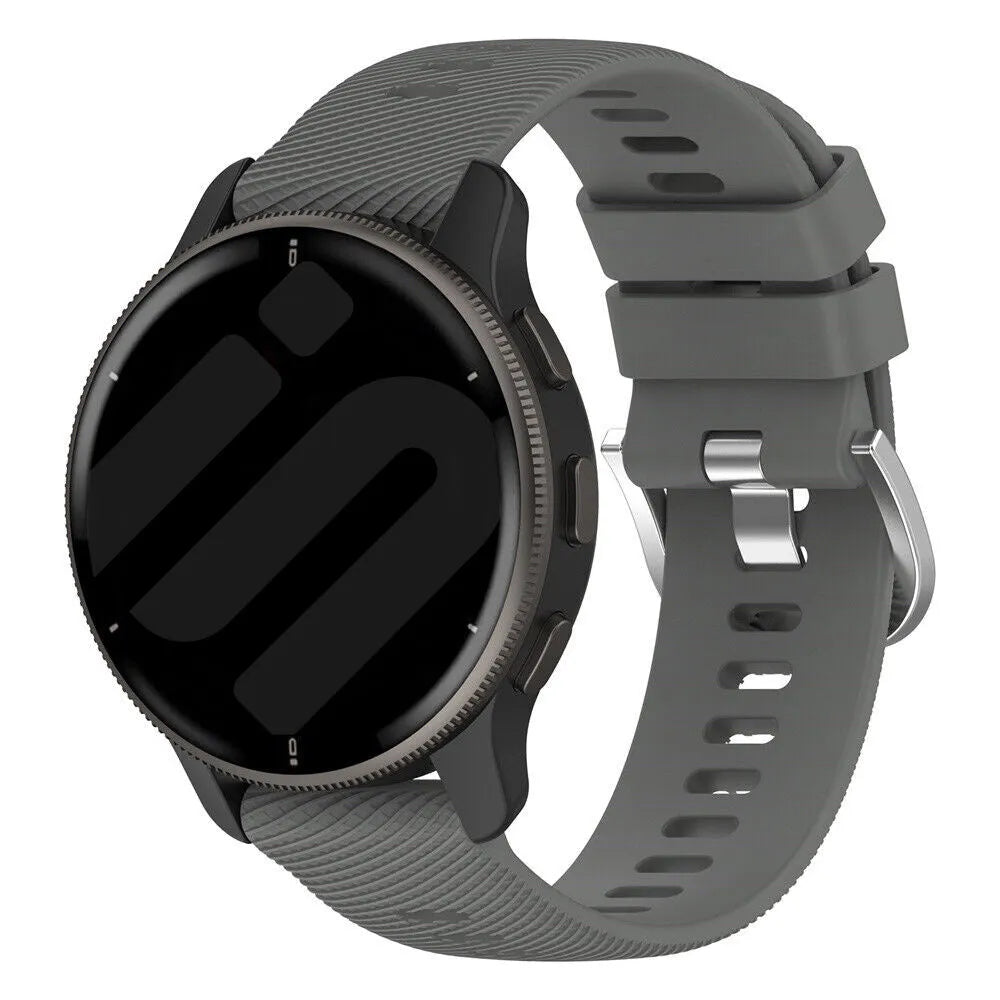 Silicone Strap, dark grey, on a watch, 3/4 front view
