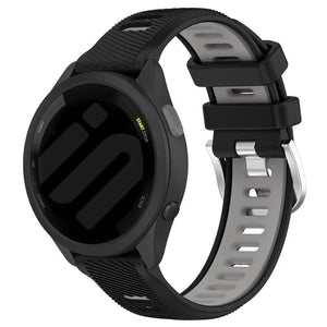Silicone Buckled Sport Strap, black/grey, on a watch, 3/4 front view