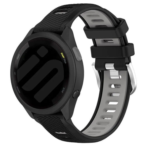 Silicone Buckled Sport Strap, black/grey, on a watch, 3/4 front view