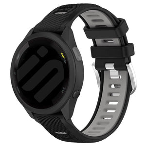 Silicone Buckled Sport Strap, black/grey, on a watch, 3/4 front view