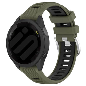 Silicone Buckled Sport Strap, olive green/black, on a watch, 3/4 front view