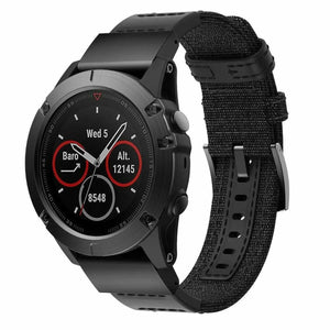 Nylon Hybrid Strap, black, on a watch, 3/4 front view
