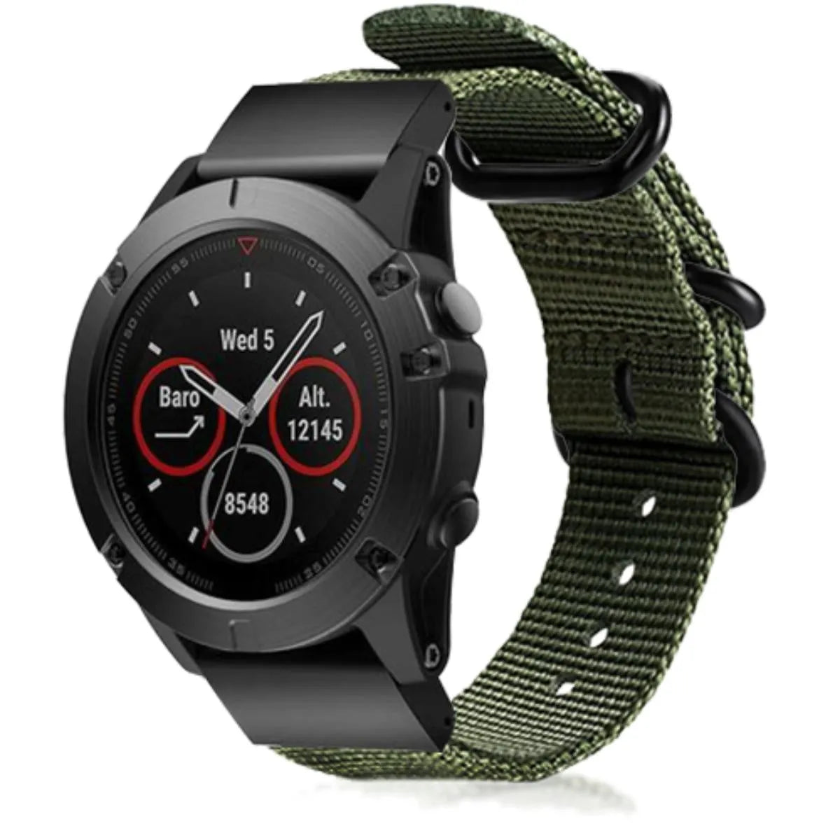 Nylon Buckle Strap, green, on a watch, 3/4 front view