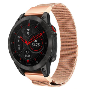 Milanese Strap, rose gold, on a watch, 3/4 front view